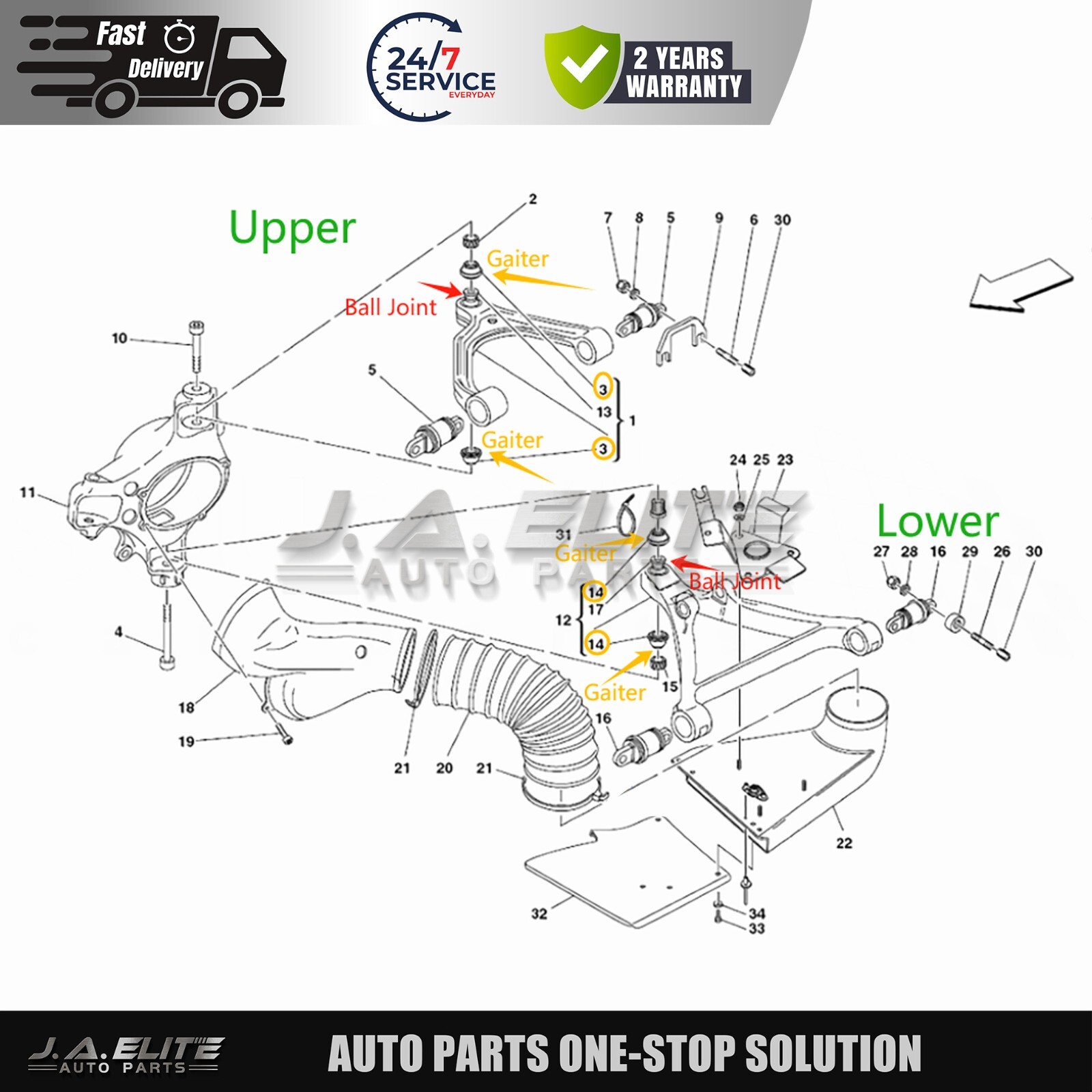 24pcs Upper & Lower Control Arm Ball Joint Kit fit Ferrari 430, 599, 612, 360
