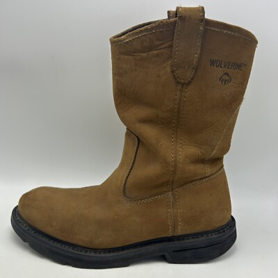 Wolverine Boots Men 9 M Work Brown Leather Slip On Rugged Western Soft Round Toe