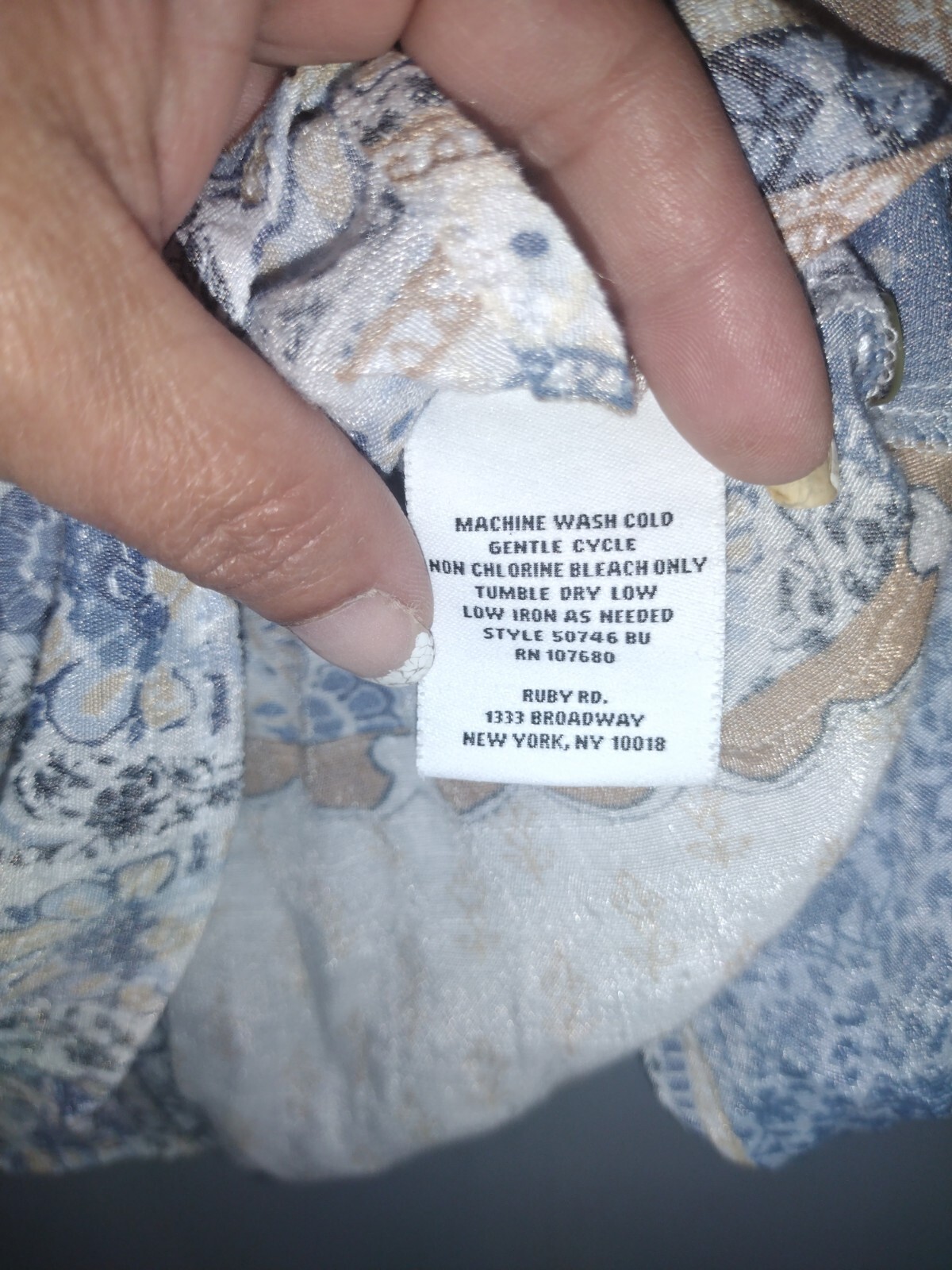 RUBY RD Women’s Top Blue Patchwork Print Semi She… - image 5