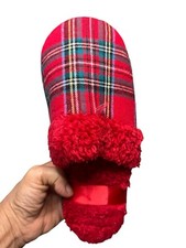 Furry Classical Plaid Slippers for Women Size XL New W/ Tag Red Holliday Gift