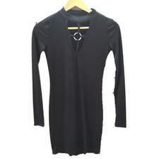 material girl juniors rib-knit cutout bodycon dress in black , M