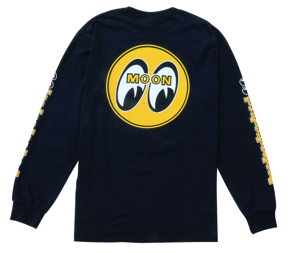 Men's Mooneyes Moon Equipped Black Long Sleeve T-Shirt Racing Cams TM112BK - Image 2 of 4