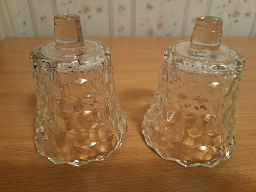 2 Vintage Home Interiors Clear Lg Diamond Cut Glass Votive Candle Cups Sconces