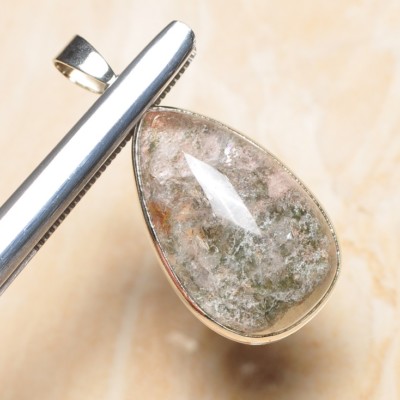 Pendentif Lodolite Quartz Moss Agate Brute - Jardin Fantôme Arc-en-ciel - #P17128 - Neuf Sans Boîte