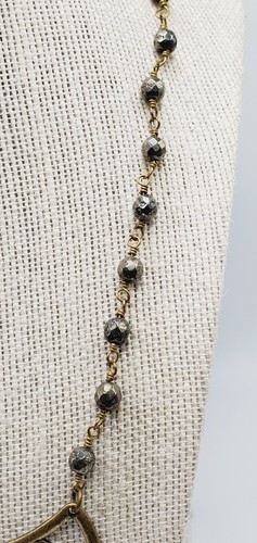 30 in Boho Brass and Glass Necklace with Crescent Shape Pendant - Picture 8 of 9