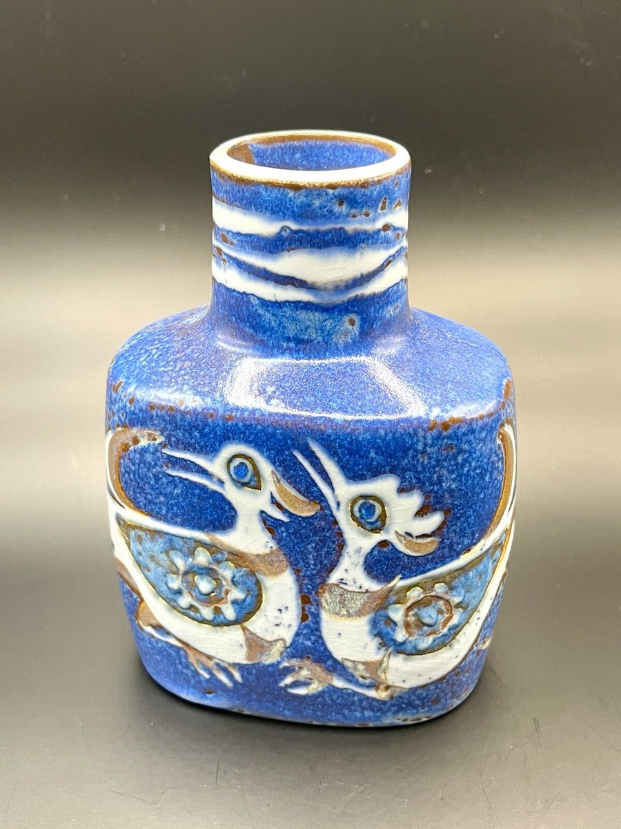 1960s Royal Copenhagen Aluminia Birds Faience Vase by Nils