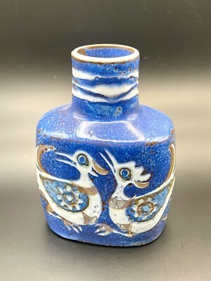 1960s Royal Copenhagen Aluminia Birds Faience Vase by Nils