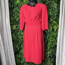 NANETTE LEPORE Dress Women 12 Coral Red Pleated Waist Midi Round Neckline 2034