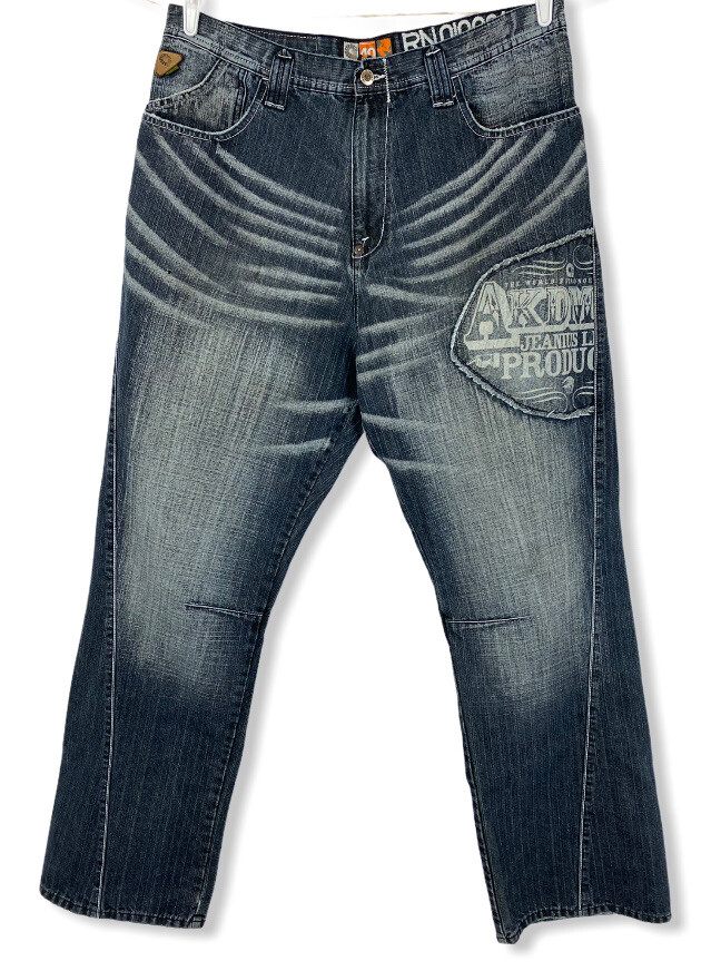 Akademiks Men's Jeans 40 x 32 Distressed Big Logo Embroidered Hip
