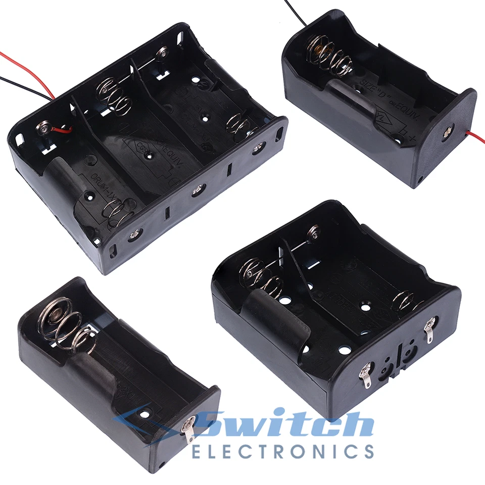 C and D Battery Holder Case Box Connector Flying Leads or Solder