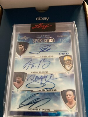 2021 Leaf Four Sportsmen 1/2 Messi Rodgers, Pacquiao, St. Pierre, EBAY Authentic