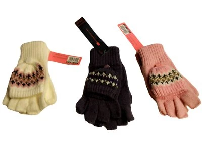 UNISEX KIDS RJM One Size Fingerless Gloves With Mitten Cap -Purple -Ivory -Pink