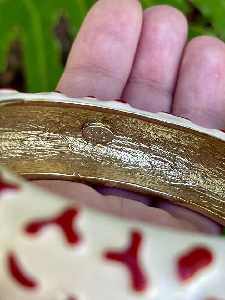 Vintage Kenneth Jay Lane Milky Enamel Coral Branch Hinged Cuff Bracelet KJL - Image 2 of 4