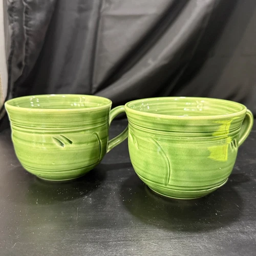 Vintage ART POTTERY ART STUDIO SIGNED MUG LONG HANDLE Emerald Celeron Green Cup