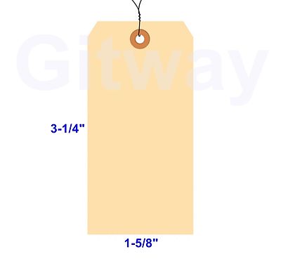 1000- 3 1/4'' x 1 5/8'' Size 2 Manila Inventory Shipping Hang Tags with Wire 13 Pt