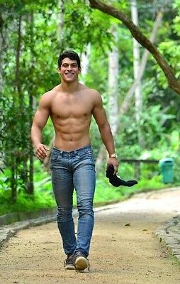 Shirtless Male Muscular Jock Walking In Jeans Abs Pecs Hot Guy Photo ...