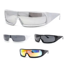 Futuristic Cyber Narrow Rectangle Shield Plastic Sunglasses