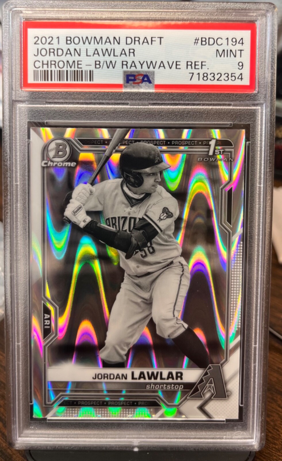 2021 Bowman Chrome Draft Jordan Lawlar Black White Raywave Refractor PSA 9