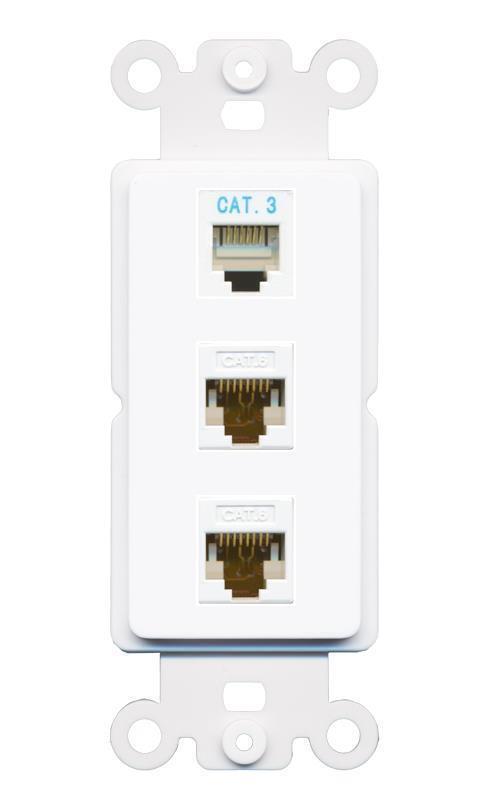 1 Port Phone 2 Port CAT6 Ethernet Wall Plate DecorZ ROCKER White