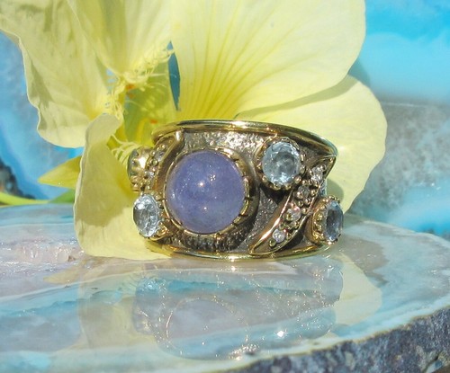Anello In Tansanite Blu Pietra Di Dicembre E Topazio 925 Argento Gr 17,5 - Foto 4 di 5
