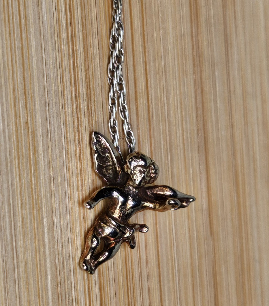 STERLING SILVER ANTIQUE CHERUB Chain NECKLACE ~ 925 Vintage Angel Charm Pendant