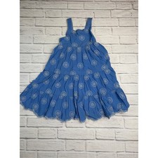 Mini Boden Girls Blue Eyelet Tiered Sundress Sleeveless Cotton 4-5Y 110cm