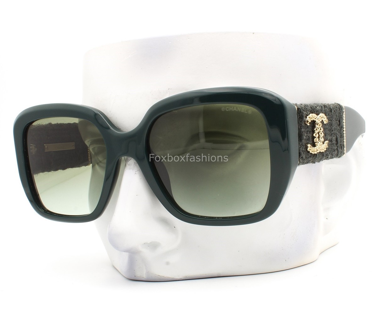 Chanel Sunglasses ch5512A 1459/S3 Dark Green Tweed Gold CC Logo