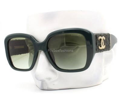 Chanel Sunglasses ch5512A 1459/S3 Dark Green Tweed Gold CC Logo