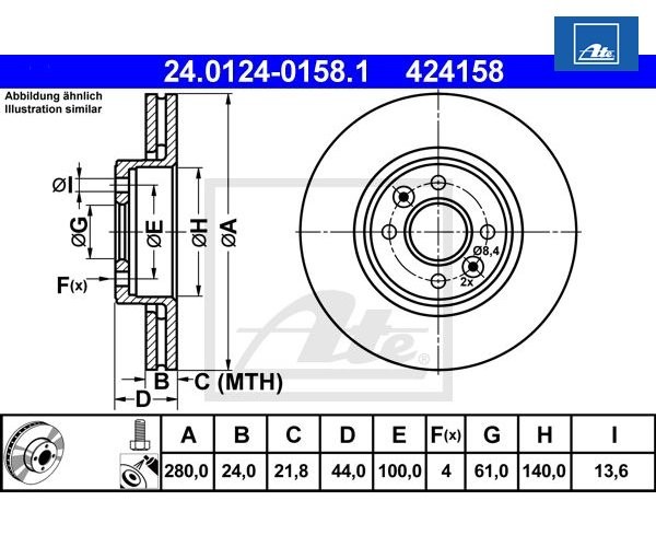 2 St. Bremsscheibe Ate 24.0124-0158.1 FüR Renault Megane Ii-image