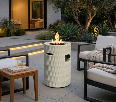26'' Cylindrical Propane Fire Pit Outdoor Gas Patio Fire Pit 40000 BTU