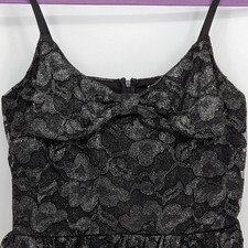 American Rag XL $99 Black Metallic Floral Lace Bow Front Fit Flare Skater Dress