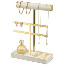 2 Tier Bracelet Holder Display - Detachable T Bar Beige Velvet Bracelet Holde...