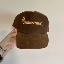 Vintage 90s Browning Trucker Cap Mesh Back Brown Gold Hunting Snapback