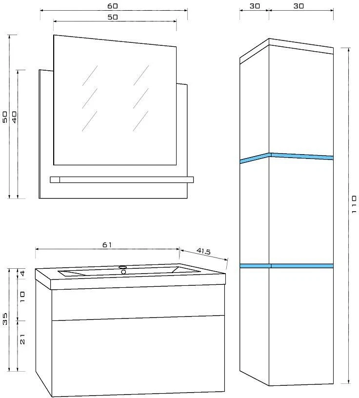 Deluxe Badmöbel-Set WHABAD/SET-WANG-WH  L weiß Waschbecken Unterschrank Spiegel - Bild 4 von 4