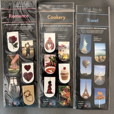 IF Magnetic Bookmarks 6 Mini-Marks Cookery, Romance, Travel Themed, Set Of 3