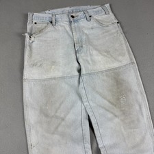 Dickies Jeans Distressed Double Knee 32x32 Vintage Light Blue Denim Made in USA