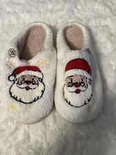 Santa Claus Christmas Slippers Unisex 38-39 7.5-8.5 White Slip On New