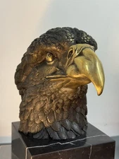 Bronze Eagle Head Statue Beak Marble Bust France Sculpture Art Decor Figurine