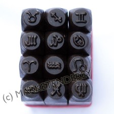 Stempelsatz alle 12 Sternzeichen, Musterpunze, Pr&auml;gestempel, Ornament, Nagelneu!