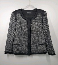 Lafayette 148 New York Black And White Textured Tweed Blazer Jacket Women Sz 16