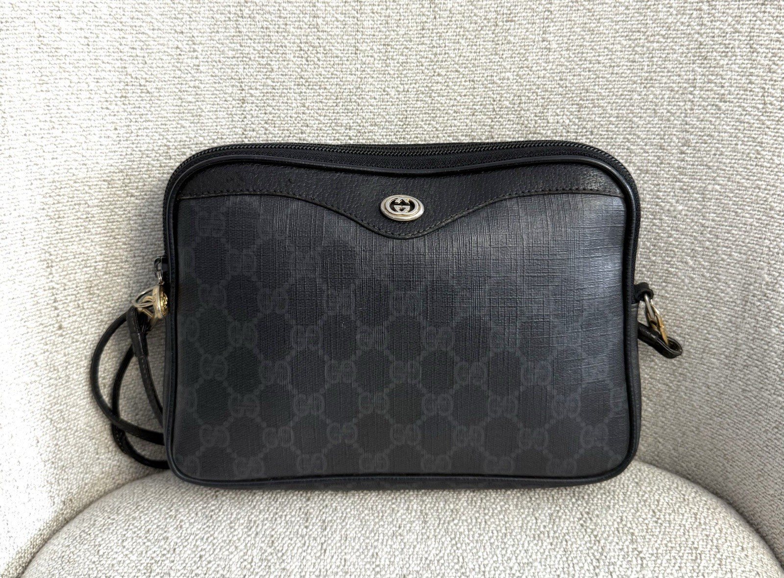 GUCCI Authentic Black Monogram Canvas Crossbody B… - image 1