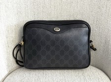 GUCCI Authentic Black Monogram Canvas Crossbody Bag Removable Strap