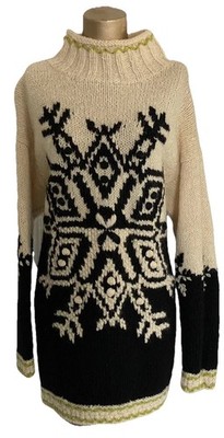 VTG Express Tricot  100% WOOL Oversized Chunky Winter Snowflake Sweater Large