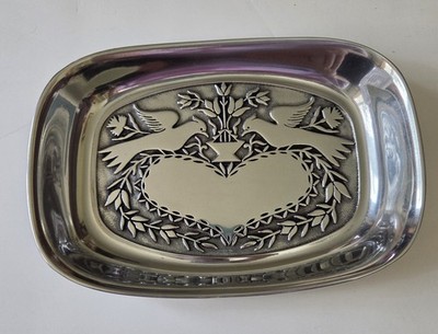 Wilton Bread Plate Armetale Silver Pewter Lovebirds Heart Tray Dish 9.5'' x 6.5'' 