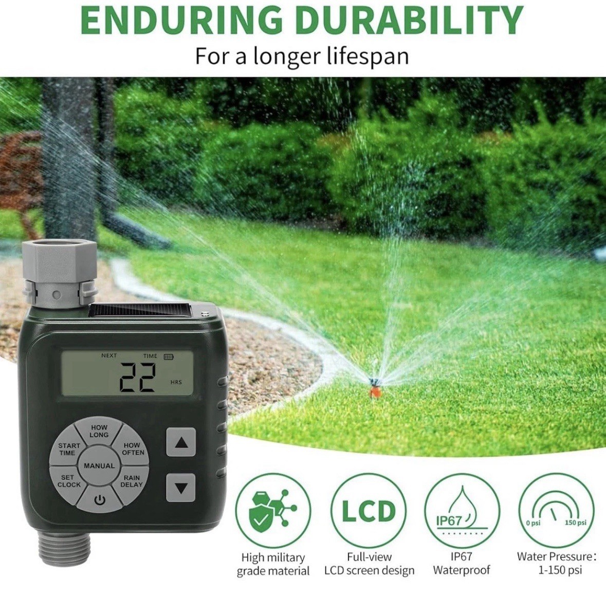 Sprinkler Timer Programmable Irrigation Water Timer for Garden Hose Solar