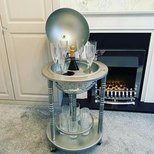 Glam Globes: FACTORY SECONDS Disco Ball Bar Cart, Matte Silver Stand/Silver Tile