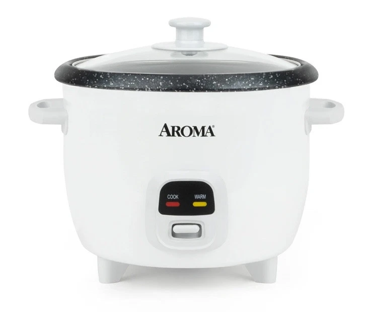Aroma® 6-Cup Rice & Grain Cooker, 8X Bonded Granite Coating-White