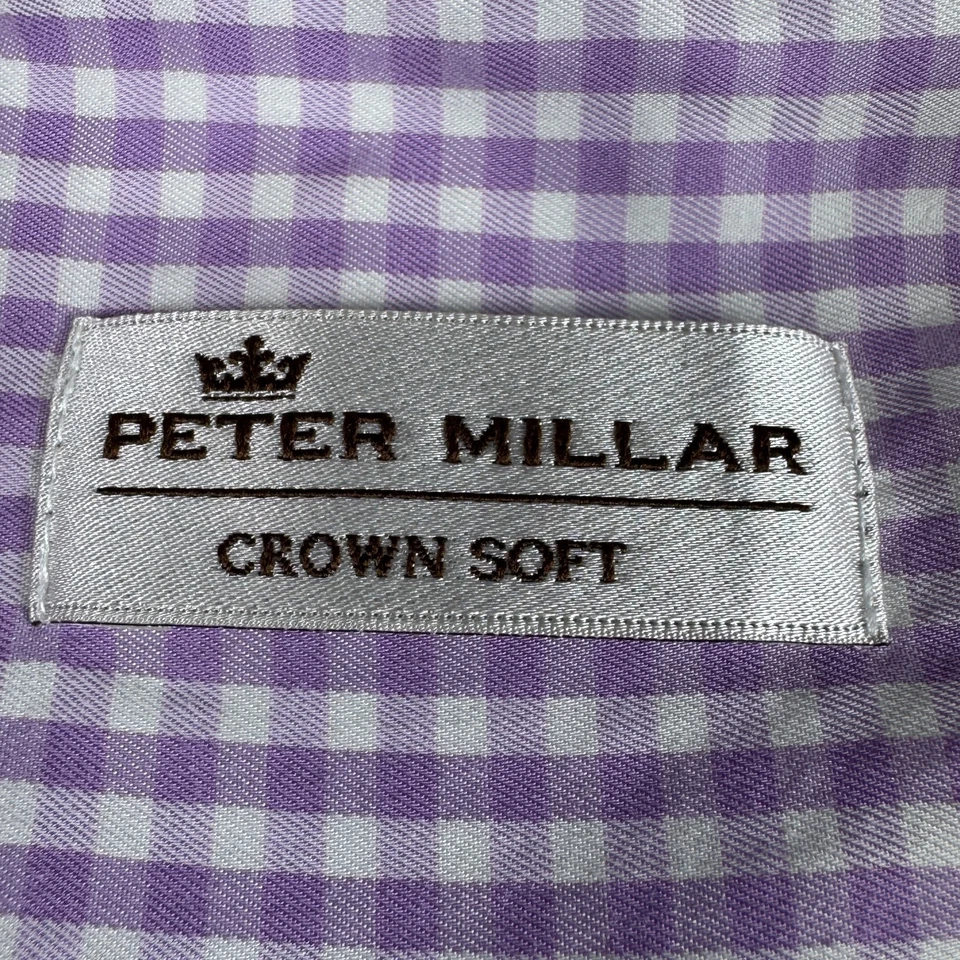 Peter Millar Crown мягкие мужские M на пуговицах длинным рукавом фиолетовый чек шелковая смесь - Изображение 2 из 4