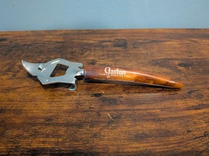 Vintage Bakelite Bottle & Can Opener Barware with Marbled Handle Retro Advertise