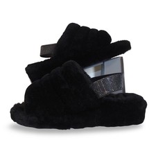 UGG Fluff Yeah Bling Slides Womens 9 Black Sheepskin Crystal 1116071